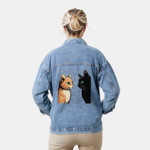 Black Cat Zoning Out - Funny Kitten Meme Denim Jacket