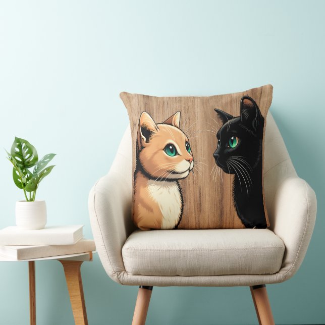 Black Cat Zoning Out - Funny Kitten Meme Throw Pillow (Chair)