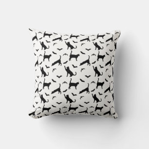 Black Cats And Bats Minimal Pattern Halloween Throw Pillow