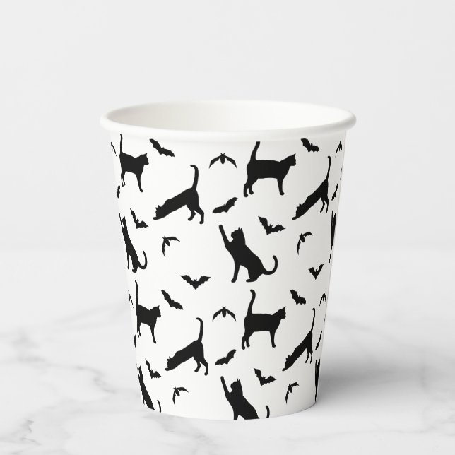 Black Cats And Bats Simple Cute Pattern Halloween Paper Cups (Back)