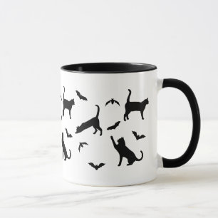 Black Cats And Bats Whimsical Halloween Pattern Mug