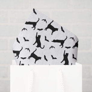 Black Cats And Flying Bats Halloween Pattern Tissue Paper