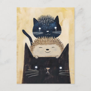 Black Cats and Hedgehog Postcard