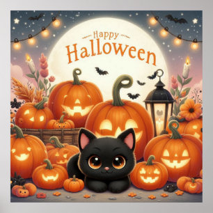 Black Cats and Jack-O-Lanterns Poster