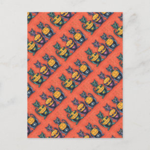 BLACK CATS AND JACKS SEE NO EVIL, FUNNY FELINES POSTCARD