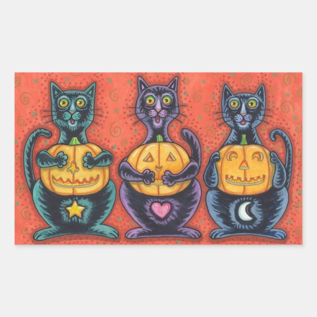 BLACK CATS AND JACKS SEE NO EVIL, FUNNY FELINES STICKER (Front)