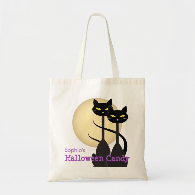 Black Cats and Moon Halloween Candy Tote Bag (Front)