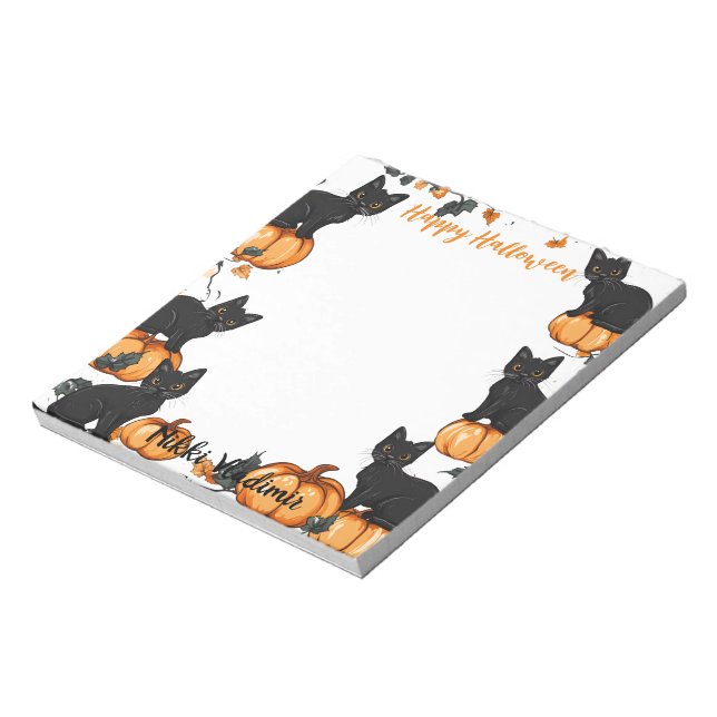 Black cats and Pumpkin Happy Halloween Notepad (Rotated)