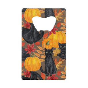 Black cats and pumpkins 2 credit card bottle opener