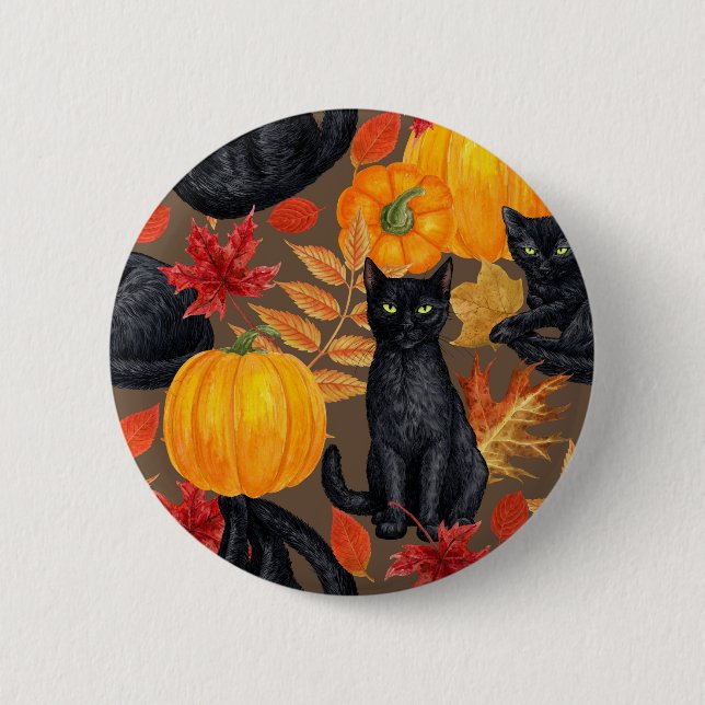 Black cats and pumpkins 2 inch round button (Front)