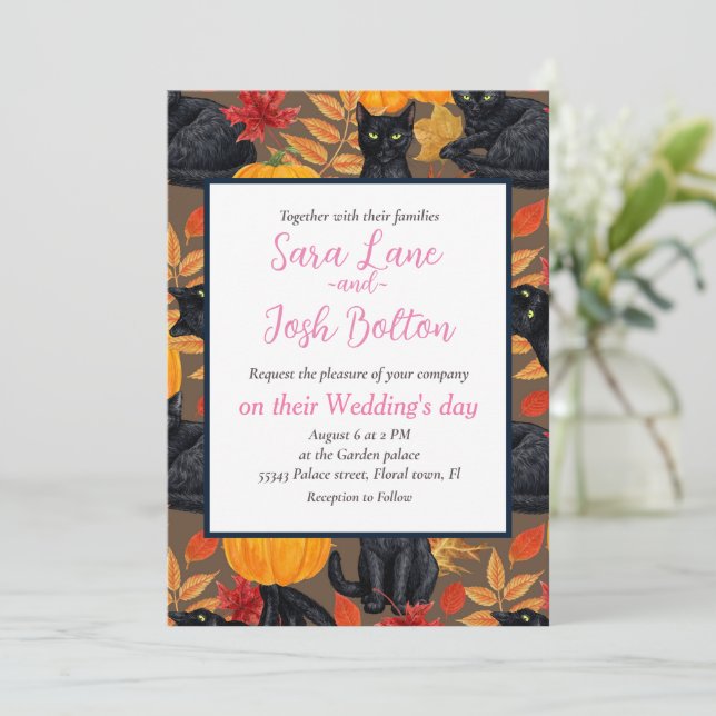 Black cats and pumpkins 2 invitation (Standing Front)