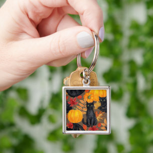 Black cats and pumpkins 2 keychain