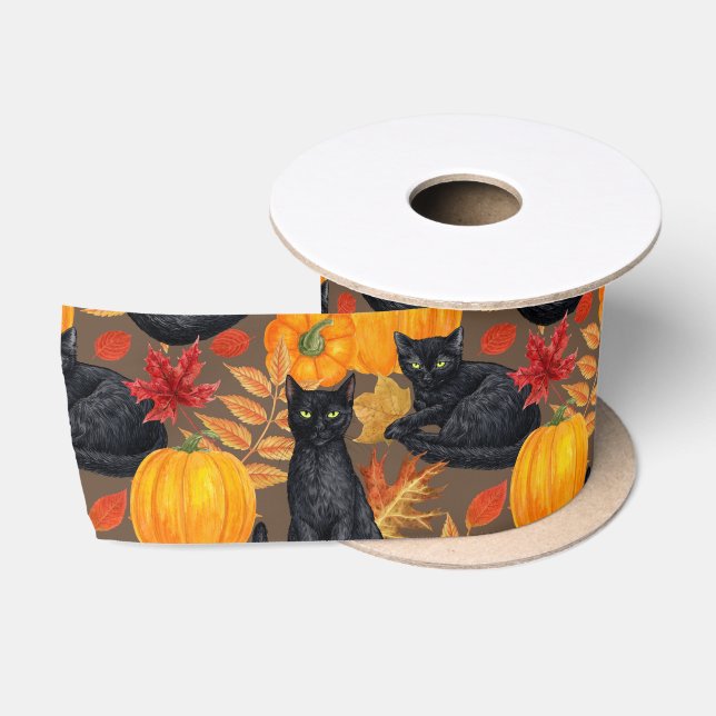 Black cats and pumpkins 2 satin ribbon (Spool)