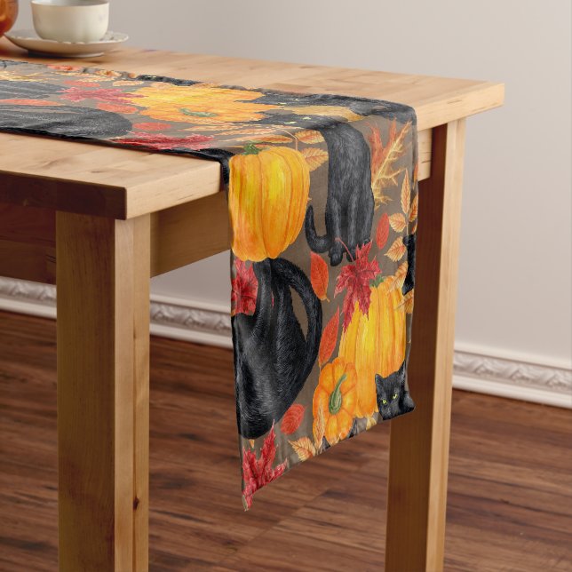 Black cats and pumpkins 2 short table runner (In Situ)