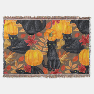 Black cats and pumpkins 2 throw blanket