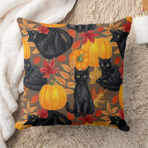 Black cats and pumpkins 2 throw pillow