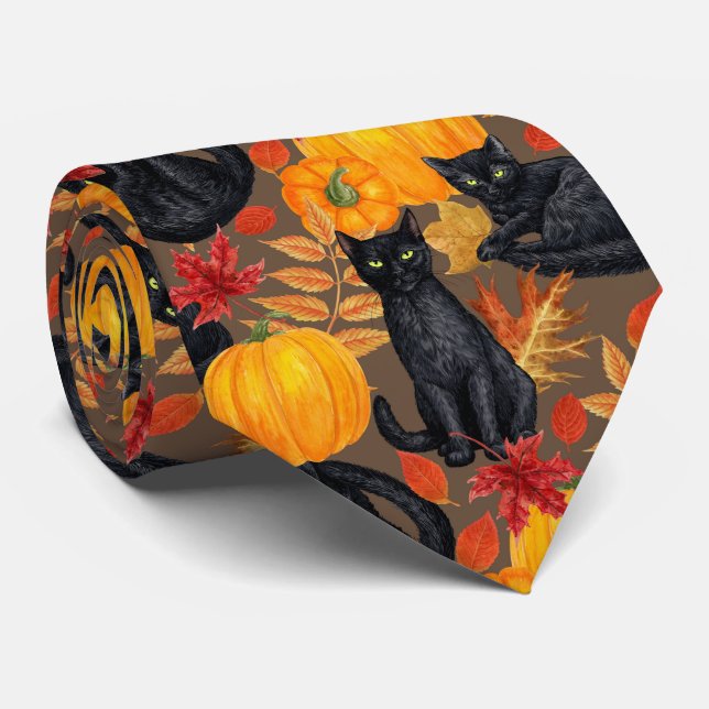 Black cats and pumpkins 2 tie (Rolled)