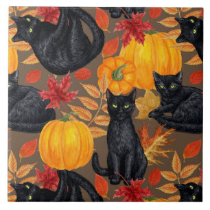 Black cats and pumpkins 2 tile