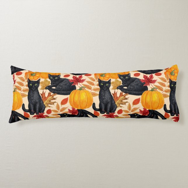 Black cats and pumpkins  body pillow (Front)