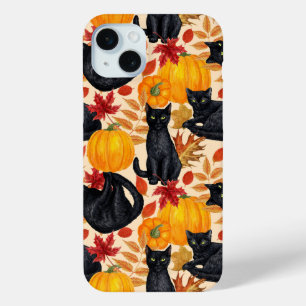 Black cats and pumpkins iPhone 15 mini case