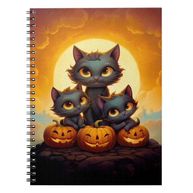Black cats and pumpkins cute Halloween Notebook (Front)