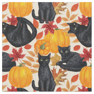 Black cats and pumpkins  fabric