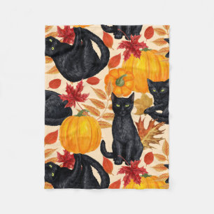Black cats and pumpkins  fleece blanket
