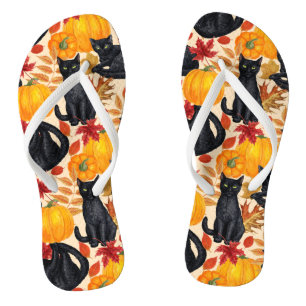 Black cats and pumpkins flip flops