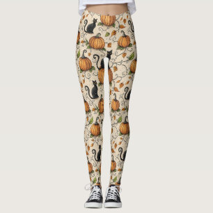 Black Cats and Pumpkins Halloween Pattern Leggings