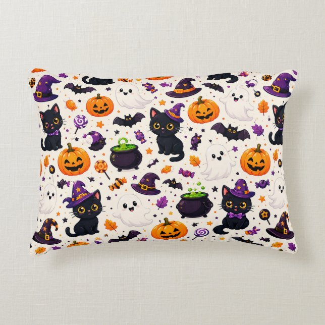 Black Cats And Pumpkins Halloween Pattern Uses 🎃 Accent Pillow (Front)