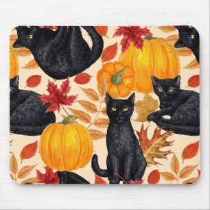 Black cats and pumpkins mouse pad
