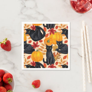 Black cats and pumpkins napkin
