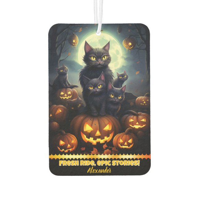 Black cats and pumpkins on Halloween night Air Freshener (Back)