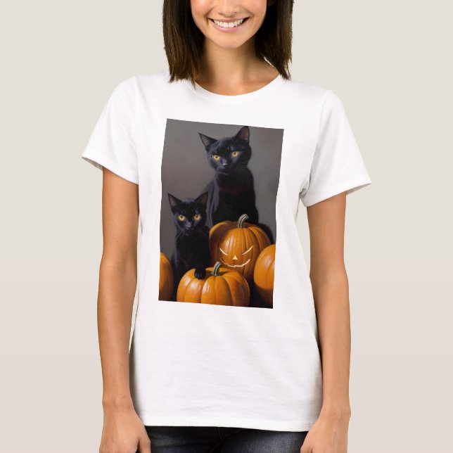 Black Cats and Pumpkins T-Shirt (Front)