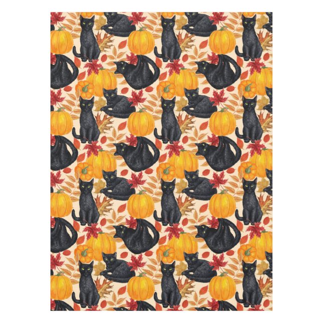 Black cats and pumpkins  tablecloth (Front)