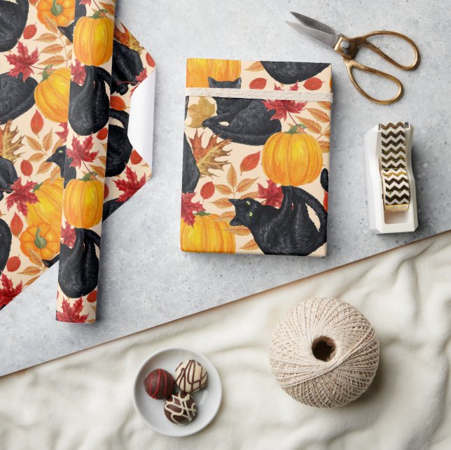 Black cats and pumpkins  wrapping paper (Crafts)