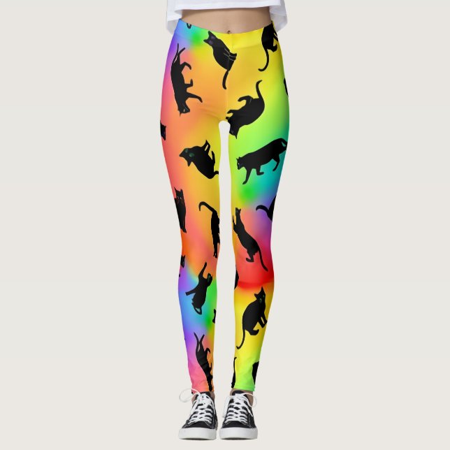 Black Cats and Rainbows Leggings (Front)