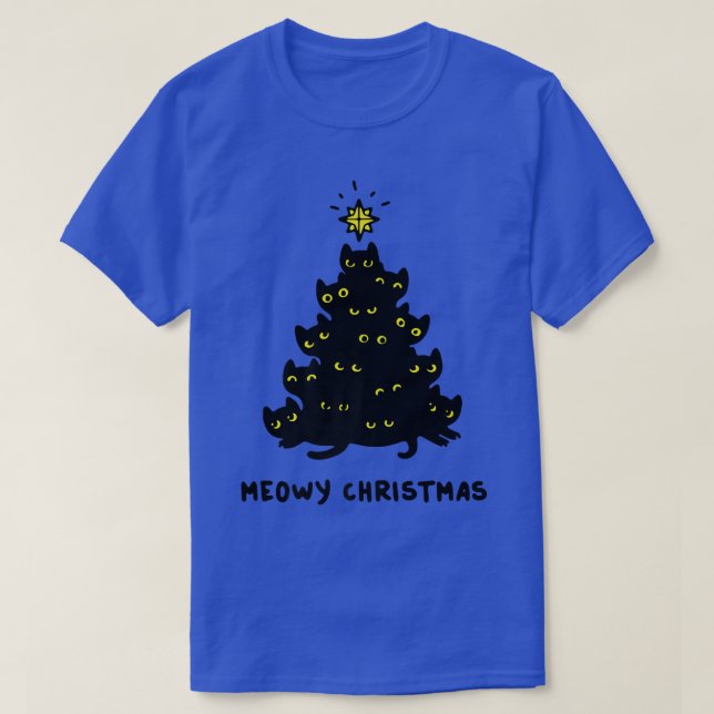 Black Cats And Shining Star Cool Christmas Tree Te T-Shirt (Design Front)