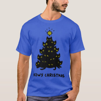 Black Cats And Shining Star Cool Christmas Tree Te T-Shirt