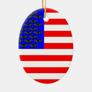 Black Cats And Stripes Flag Ceramic Ornament