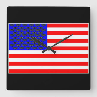 Black Cats And Stripes Flag Square Wall Clock
