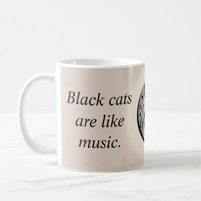 Black cats are like music card coffee mug (Left)