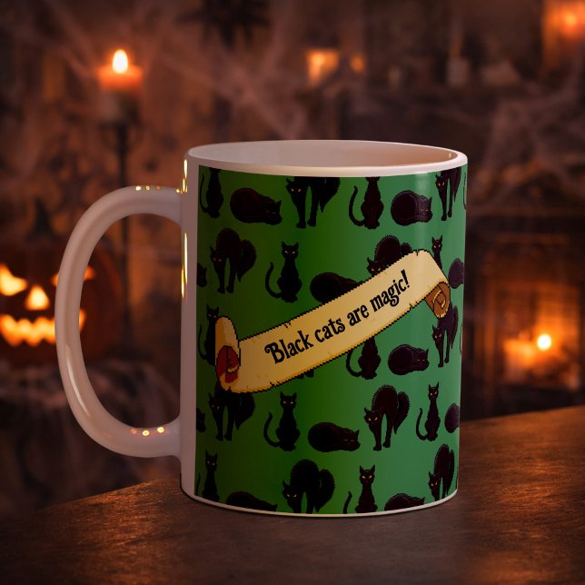 Black Cats Are Magic! Witches Cat Pixel Art Stripe Coffee Mug (Creator Uploaded)