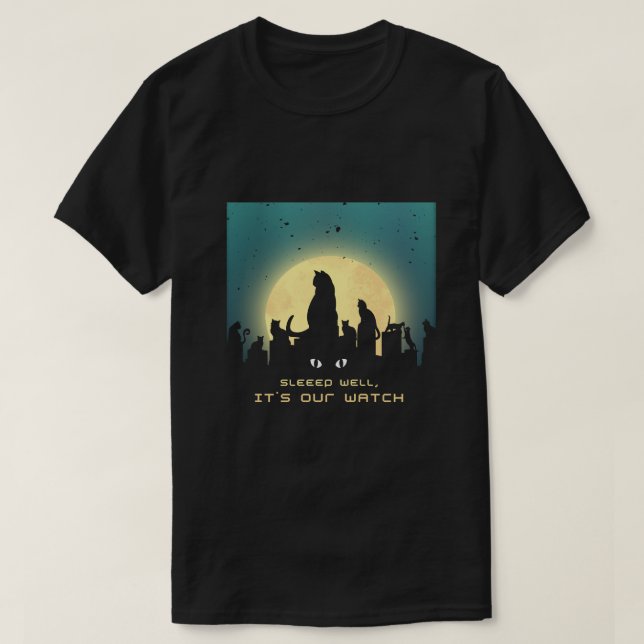 Black cats at night and the moon in retro style T-Shirt (Design Front)