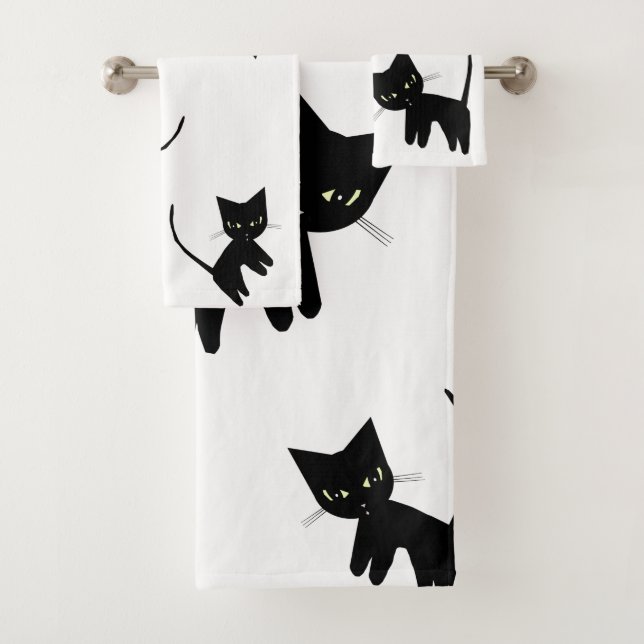 Black Cats Bathroom Towel Set (Insitu)