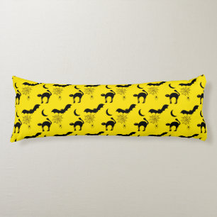 Black Cats Bats and Moons Halloween Pattern Body Pillow