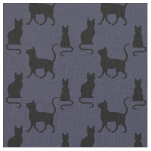 Black Cats/Cat/kitten silhouette on zazzle navy Fabric