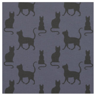 Black Cats/Cat/kitten silhouette on zazzle navy Fabric