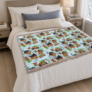 Black Cats Christmas Presents Pattern Throw Blanket