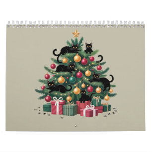 Black Cats Christmas Tree Cat Lover Xmas Lights Calendar